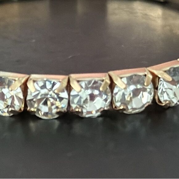 Set of 2 Gold Tone Bracelets with CZ Accents — Open Bangle Cuff and Stretch Duo - Picture 7 of 9